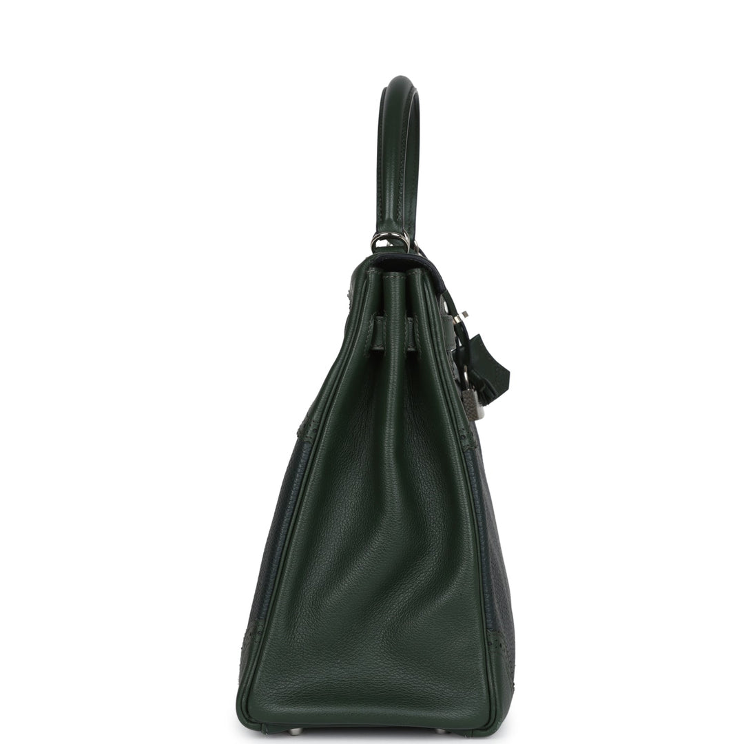 New Hermes Ghillies Kelly 35 Retourne Vert Fonce Clemence and Vert Anglais Evercolor Palladium Hardware
