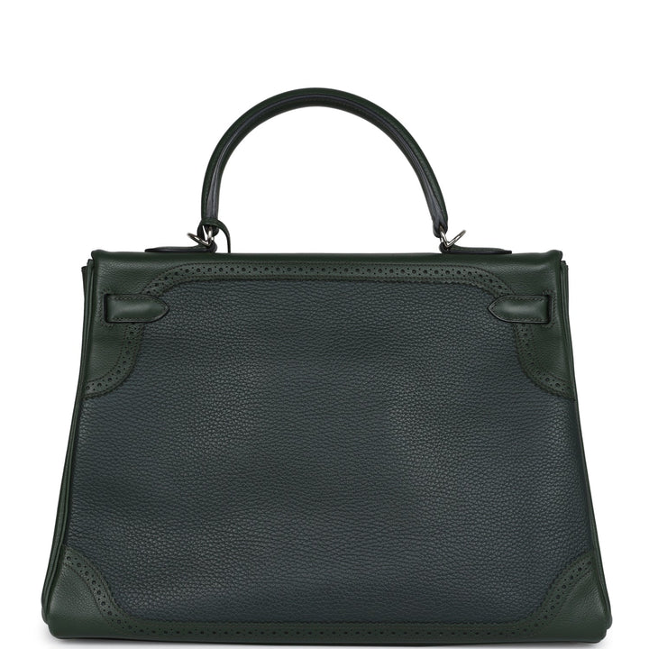 New Hermes Ghillies Kelly 35 Retourne Vert Fonce Clemence and Vert Anglais Evercolor Palladium Hardware