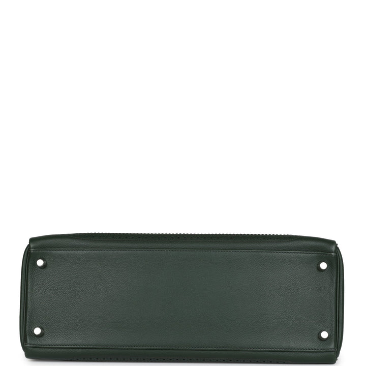 New Hermes Ghillies Kelly 35 Retourne Vert Fonce Clemence and Vert Anglais Evercolor Palladium Hardware