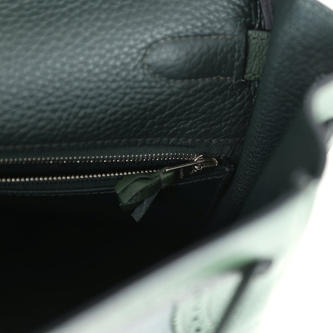 New Hermes Ghillies Kelly 35 Retourne Vert Fonce Clemence and Vert Anglais Evercolor Palladium Hardware