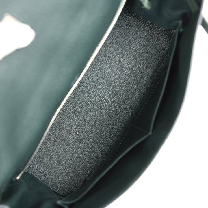 New Hermes Ghillies Kelly 35 Retourne Vert Fonce Clemence and Vert Anglais Evercolor Palladium Hardware