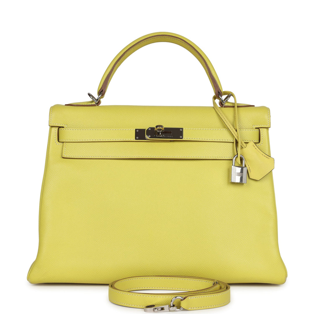 New Hermes Kelly Retourne 32 Lime Candy Epsom Palladium Hardware