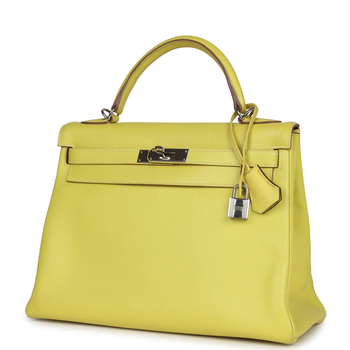 New Hermes Kelly Retourne 32 Lime Candy Epsom Palladium Hardware