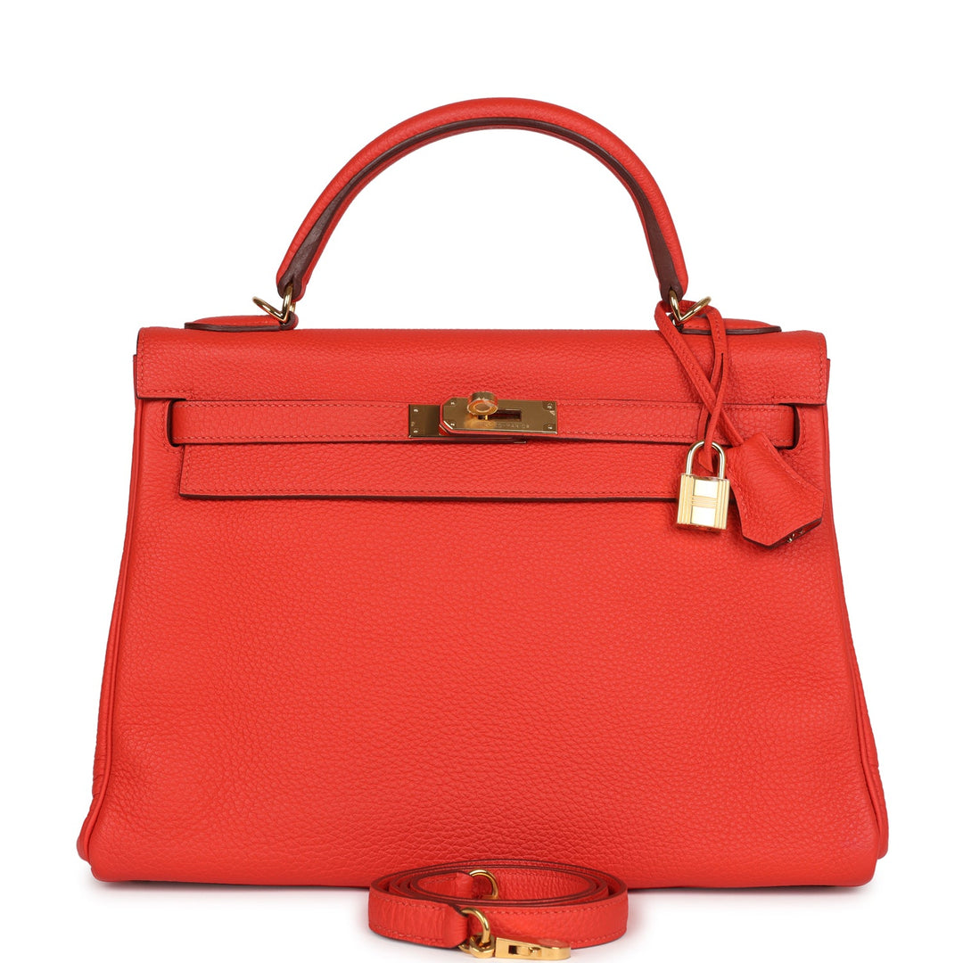 New Hermes Kelly Retourne 32 Capucine Togo Gold Hardware