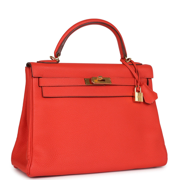 New Hermes Kelly Retourne 32 Capucine Togo Gold Hardware