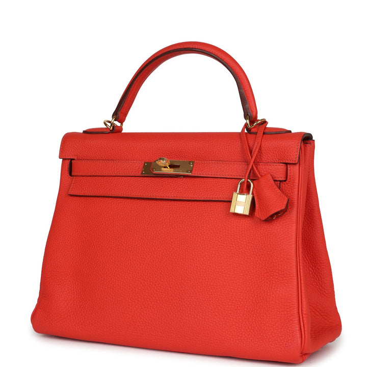 New Hermes Kelly Retourne 32 Capucine Togo Gold Hardware