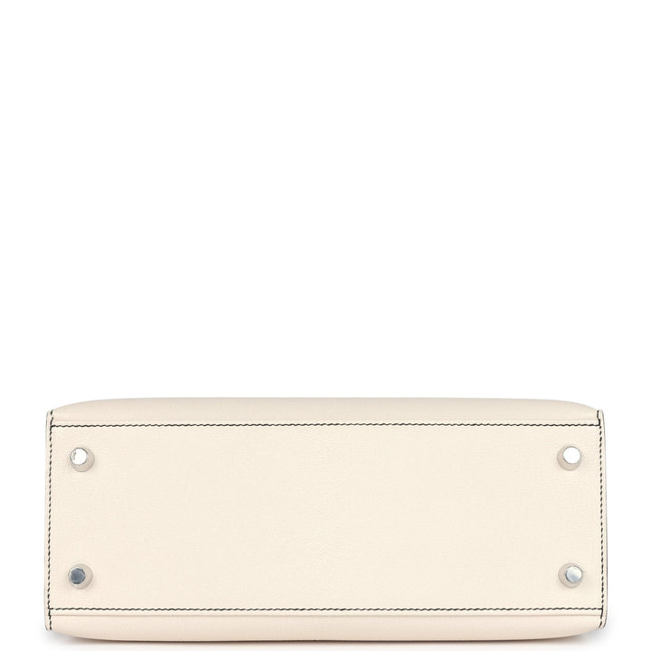 Hermes Special Order (HSS) Kelly Sellier 25 Nata and Black Chevre Mysore Brushed Palladium Hardware