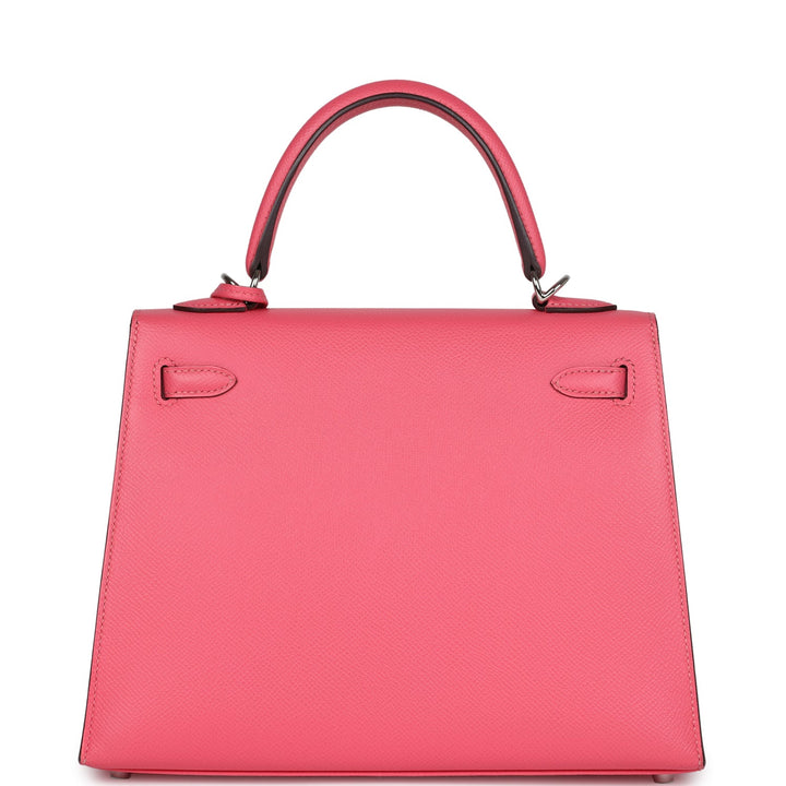 Hermes Kelly Sellier 25 Rose Azalee Epsom Palladium Hardware