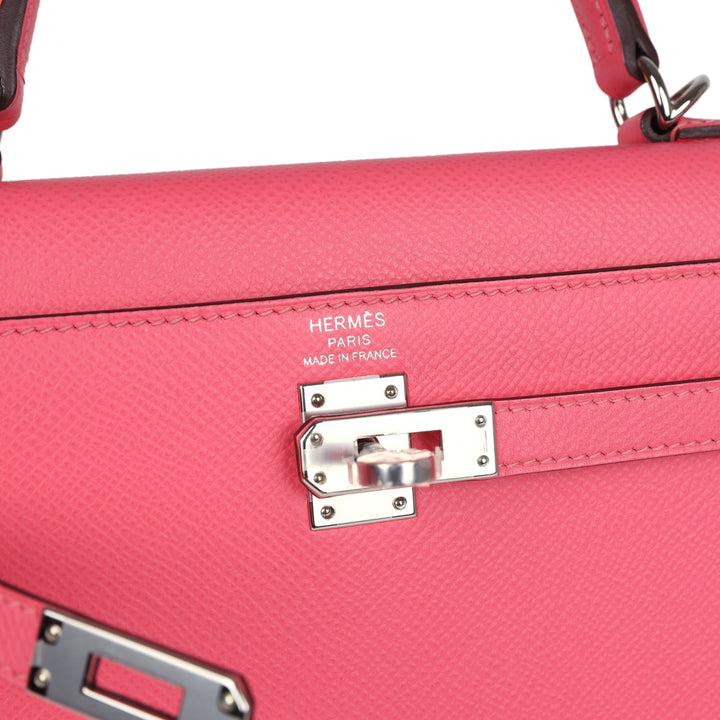 Hermes Kelly Sellier 25 Rose Azalee Epsom Palladium Hardware