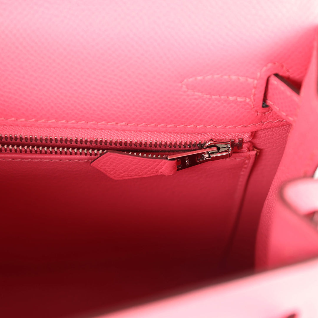 Hermes Kelly Sellier 25 Rose Azalee Epsom Palladium Hardware