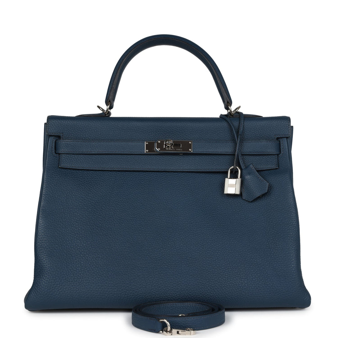 New Hermes Kelly Retourne 35 Bleu De Prusse Togo Palladium Hardware