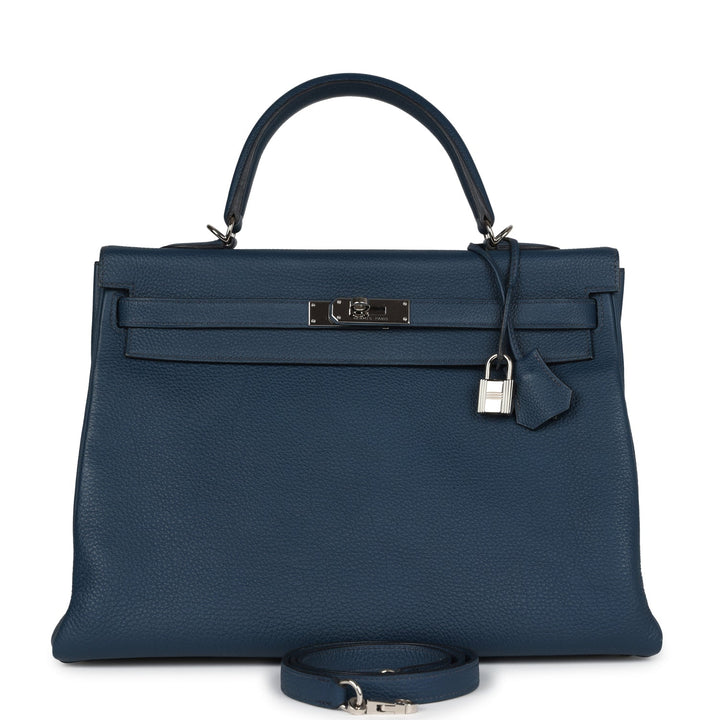 New Hermes Kelly Retourne 35 Bleu De Prusse Togo Palladium Hardware