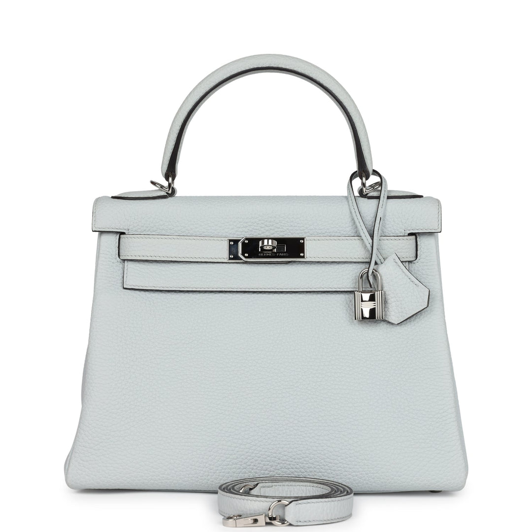 Hermes Kelly Retourne 28 Bleu Pale Clemence Palladium Hardware