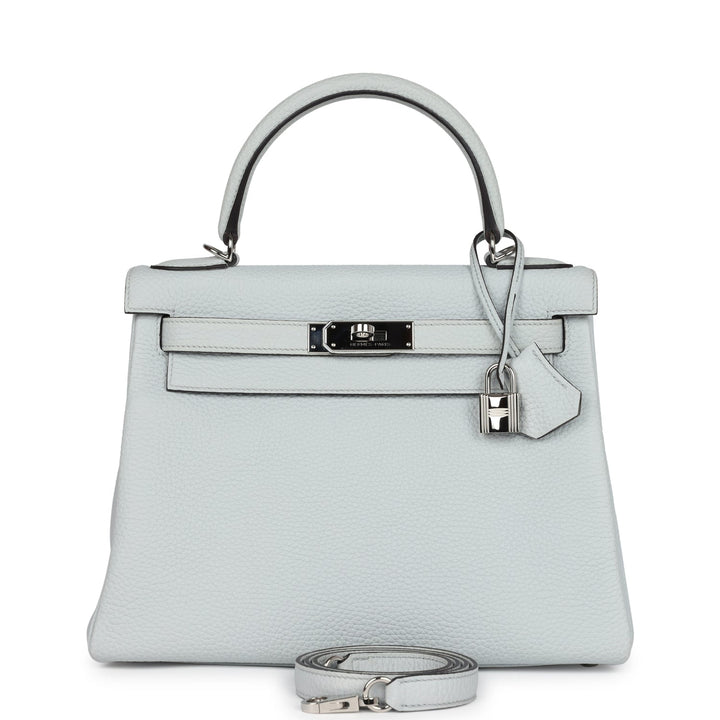 Hermes Kelly Retourne 28 Bleu Pale Clemence Palladium Hardware