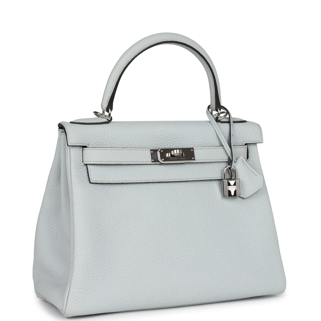 Hermes Kelly Retourne 28 Bleu Pale Clemence Palladium Hardware