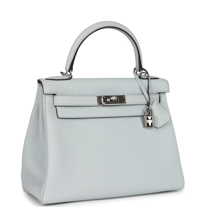 Hermes Kelly Retourne 28 Bleu Pale Clemence Palladium Hardware