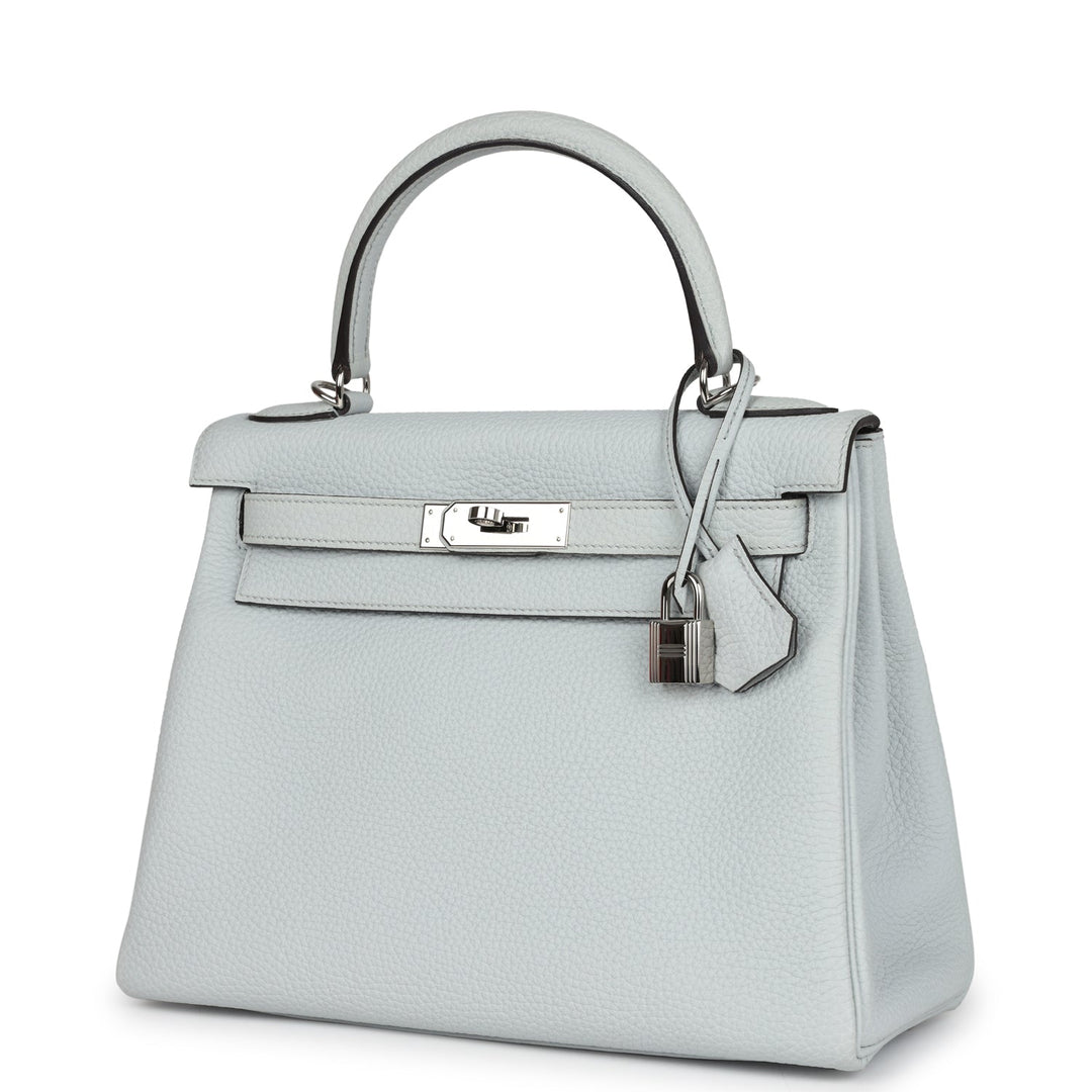 Hermes Kelly Retourne 28 Bleu Pale Clemence Palladium Hardware