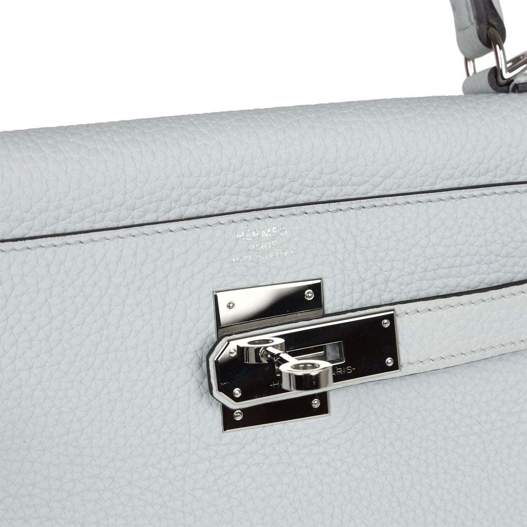 Hermes Kelly Retourne 28 Bleu Pale Clemence Palladium Hardware