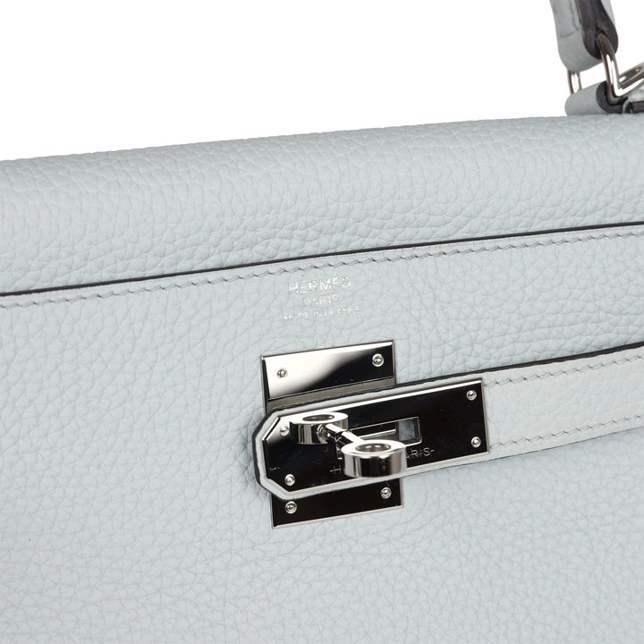 Hermes Kelly Retourne 28 Bleu Pale Clemence Palladium Hardware