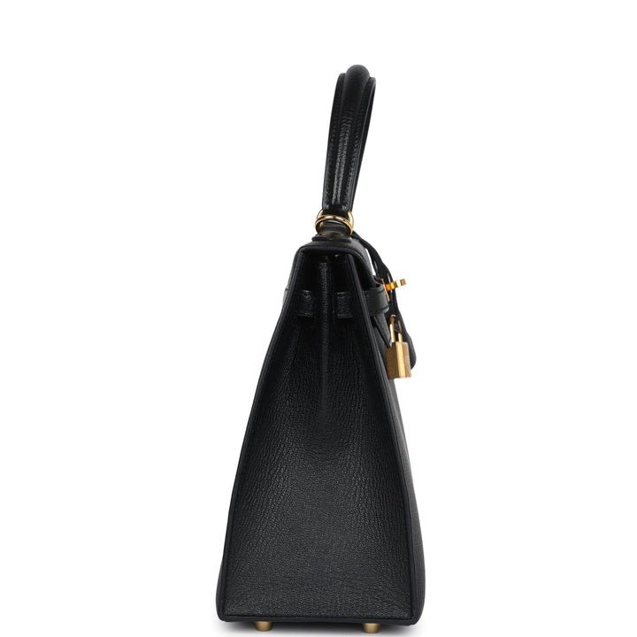 New Hermes Kelly Sellier 25 Black Chevre Mysore Gold Hardware