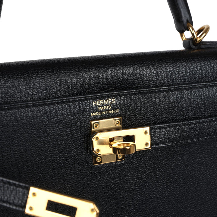 New Hermes Kelly Sellier 25 Black Chevre Mysore Gold Hardware
