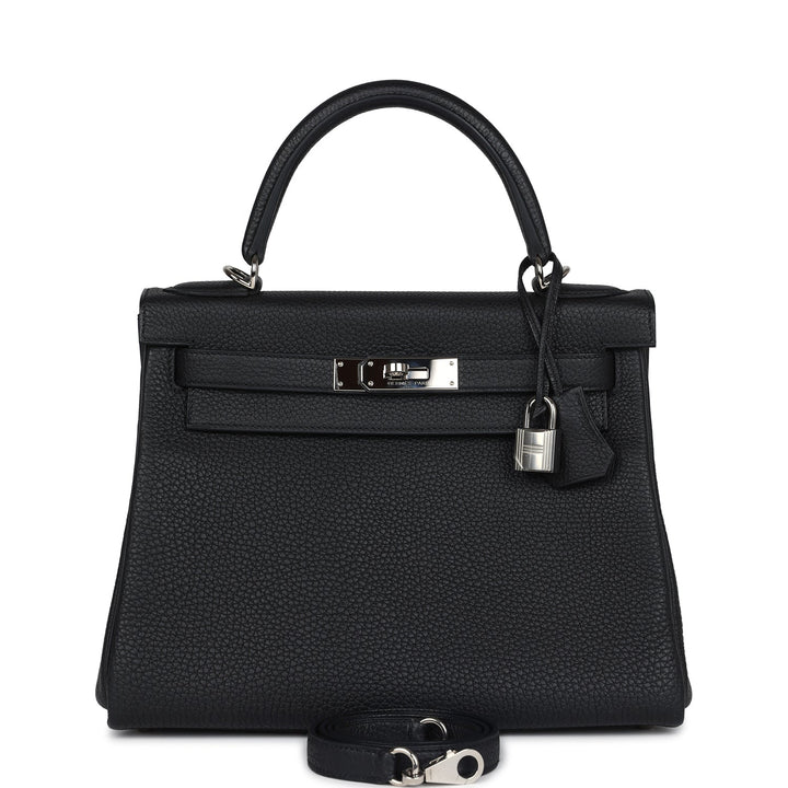 New Hermes Kelly Retourne 28 Black Togo Palladium Hardware