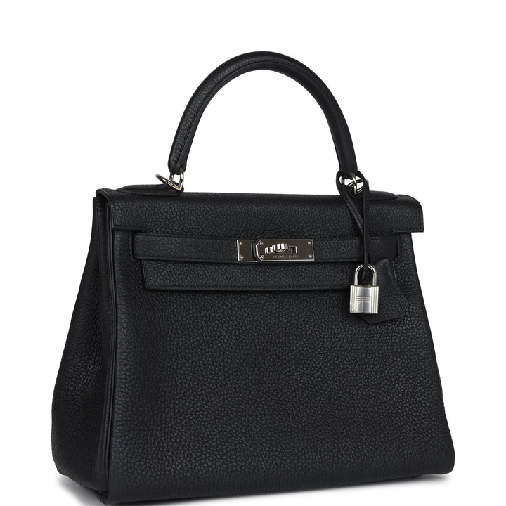 New Hermes Kelly Retourne 28 Black Togo Palladium Hardware