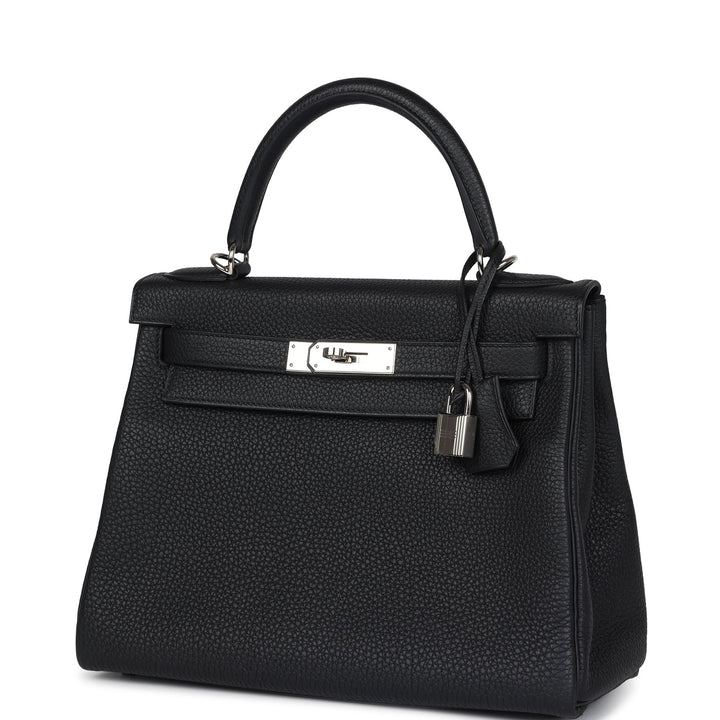 New Hermes Kelly Retourne 28 Black Togo Palladium Hardware