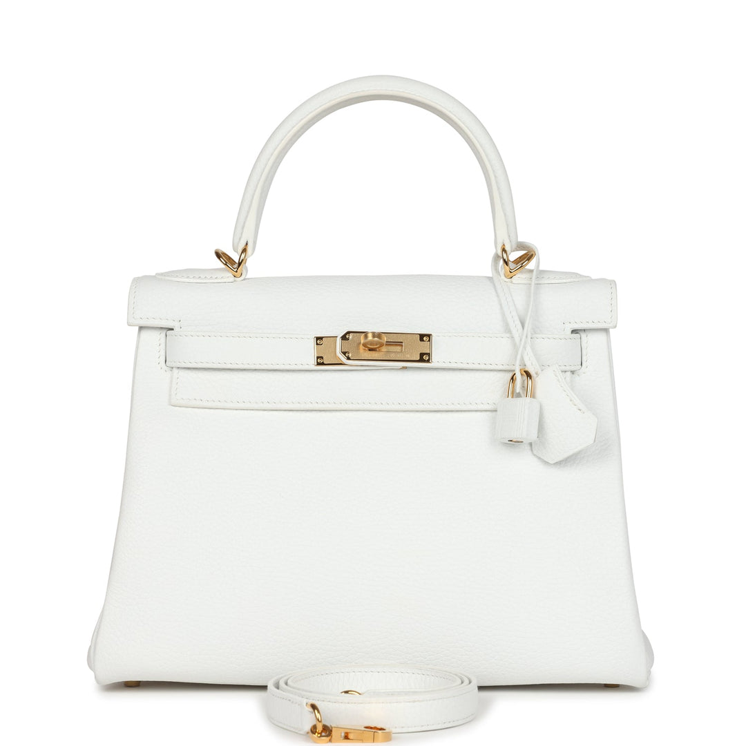 New Hermes Kelly Retourne 28 White Clemence Gold Hardware