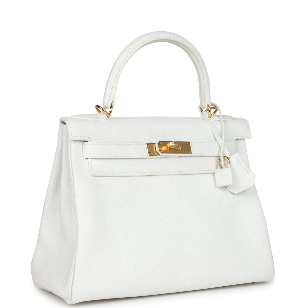 New Hermes Kelly Retourne 28 White Clemence Gold Hardware