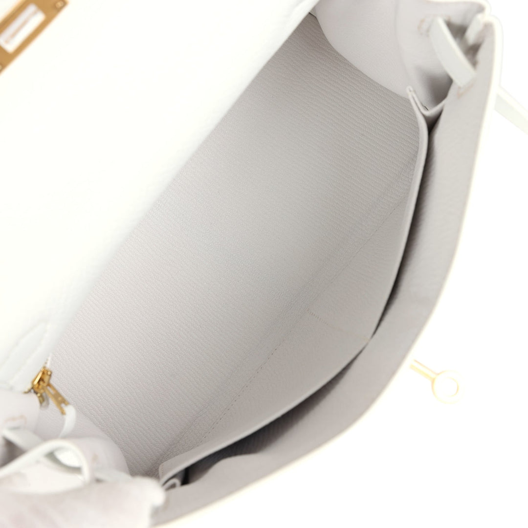 New Hermes Kelly Retourne 28 White Clemence Gold Hardware