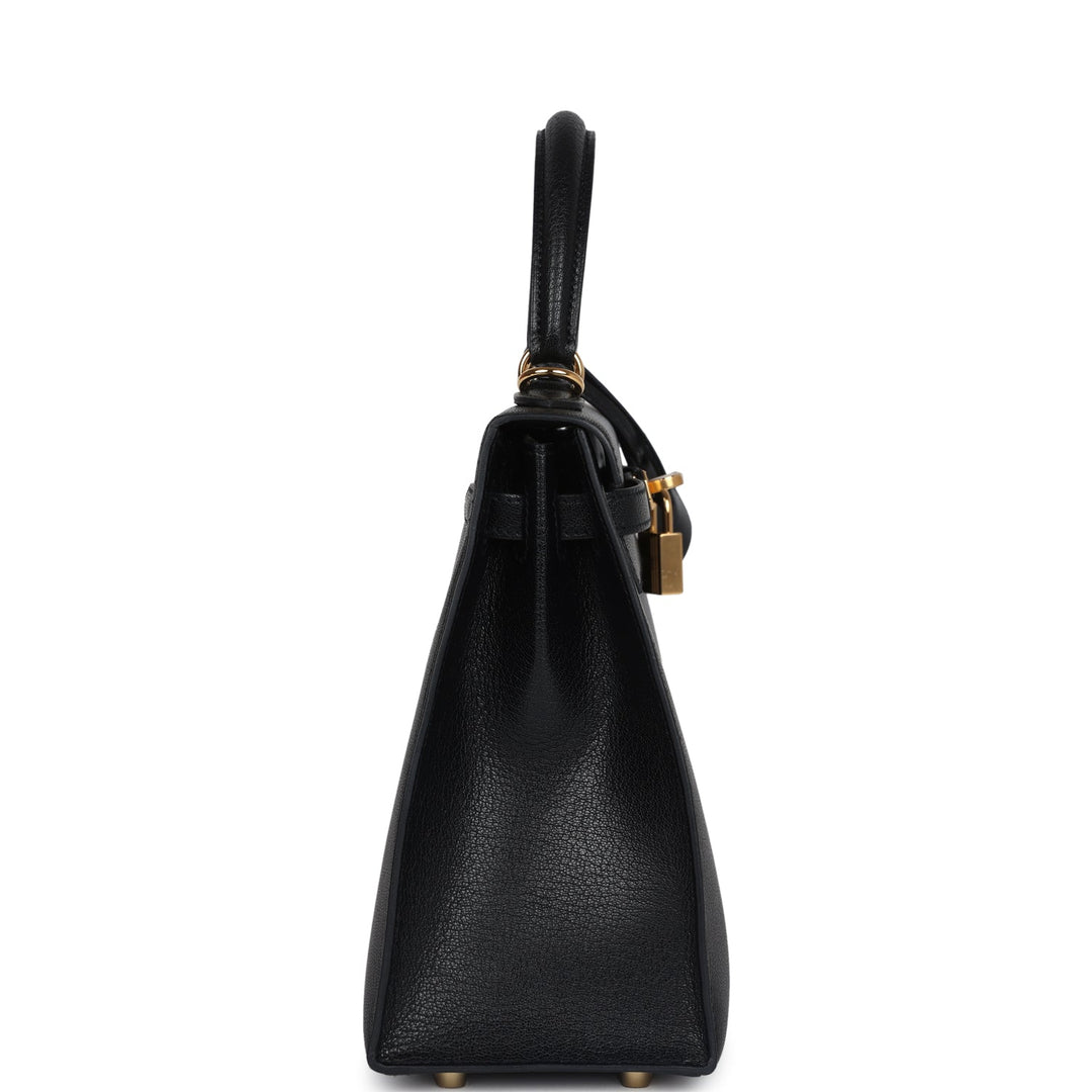 Hermes Kelly Sellier 25 Black Chevre Mysore Gold Hardware
