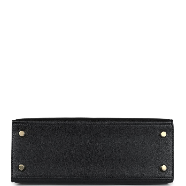 Hermes Kelly Sellier 25 Black Chevre Mysore Gold Hardware