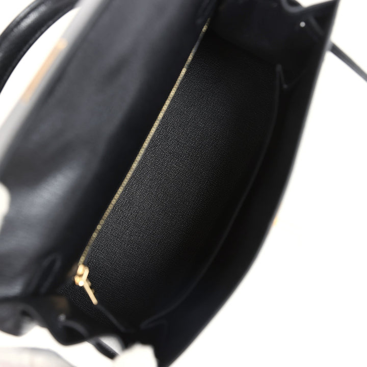 Hermes Kelly Sellier 25 Black Chevre Mysore Gold Hardware