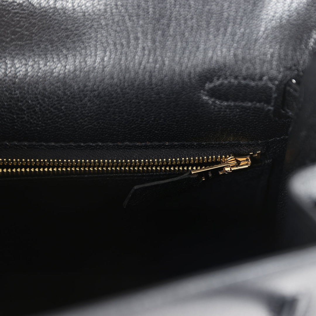 Hermes Kelly Sellier 25 Black Chevre Mysore Gold Hardware