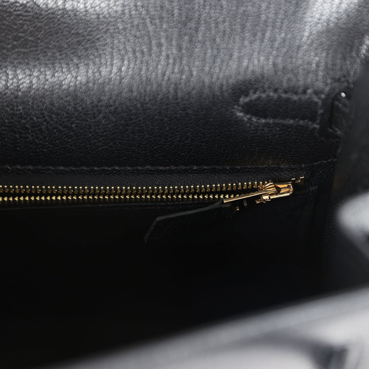 Hermes Kelly Sellier 25 Black Chevre Mysore Gold Hardware