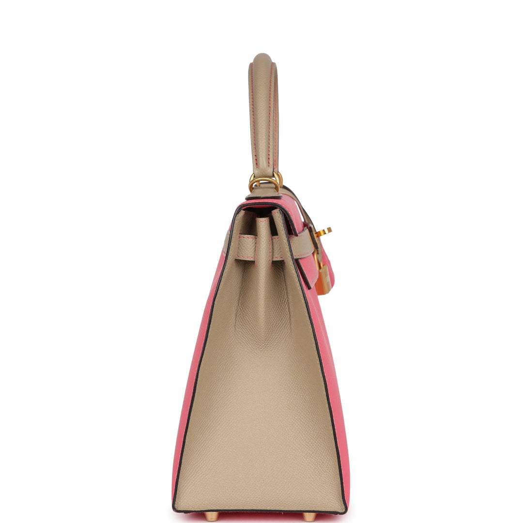 Hermes Special Order (HSS) Kelly Sellier 28 Rose Azalee and Trench Epsom Epsom Brushed Gold Hardware