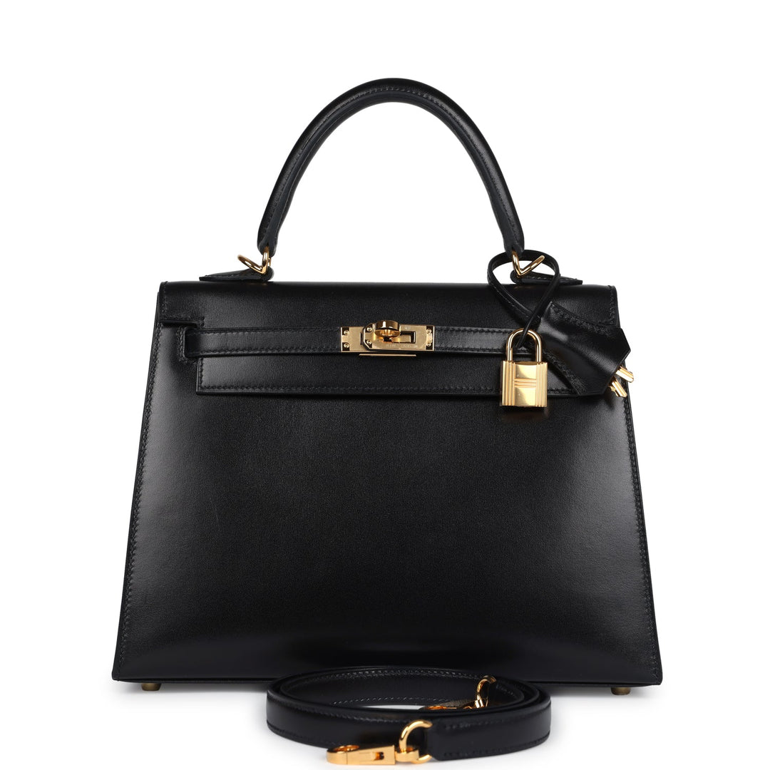 New Hermes Kelly Sellier 25 Black Box Gold Hardware