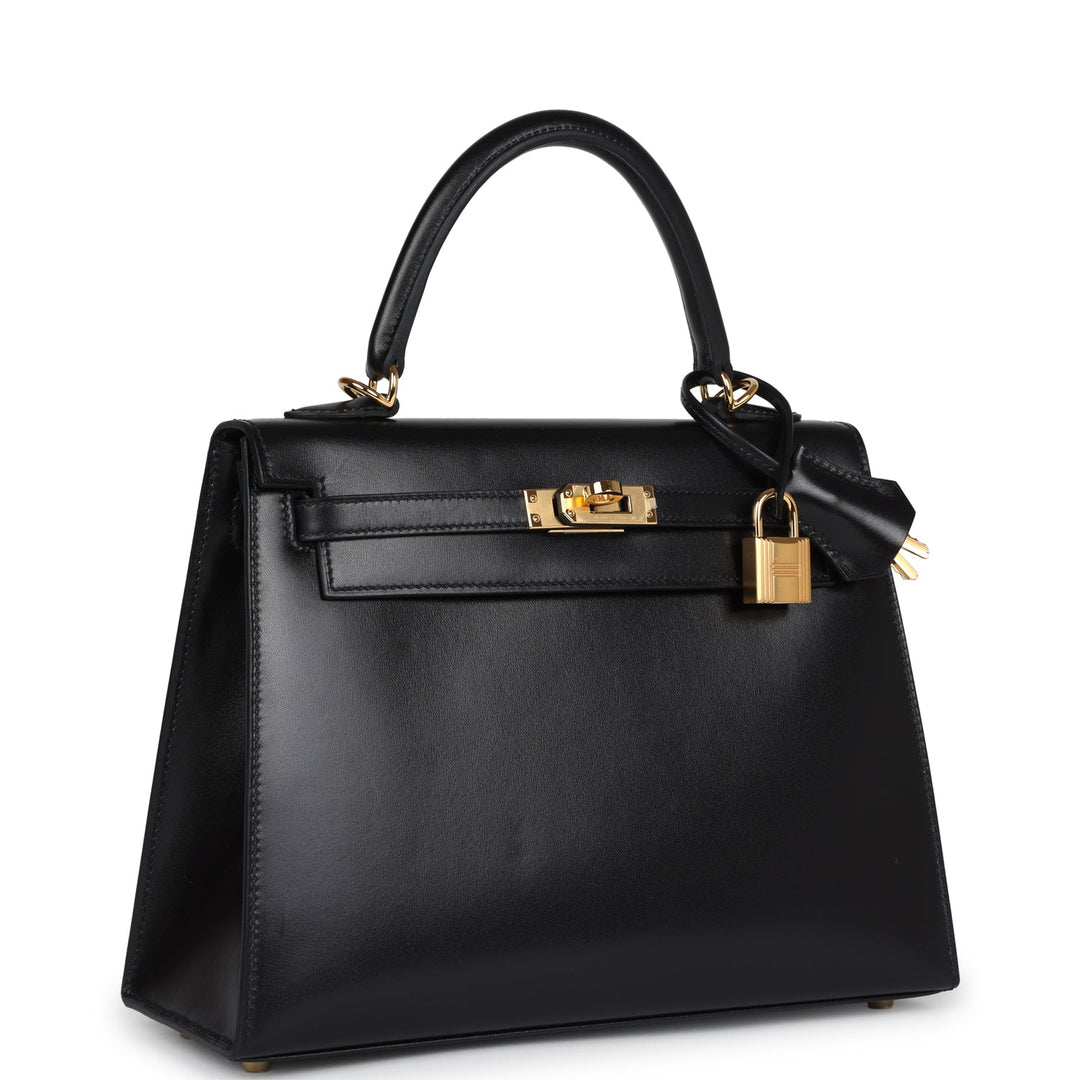 New Hermes Kelly Sellier 25 Black Box Gold Hardware