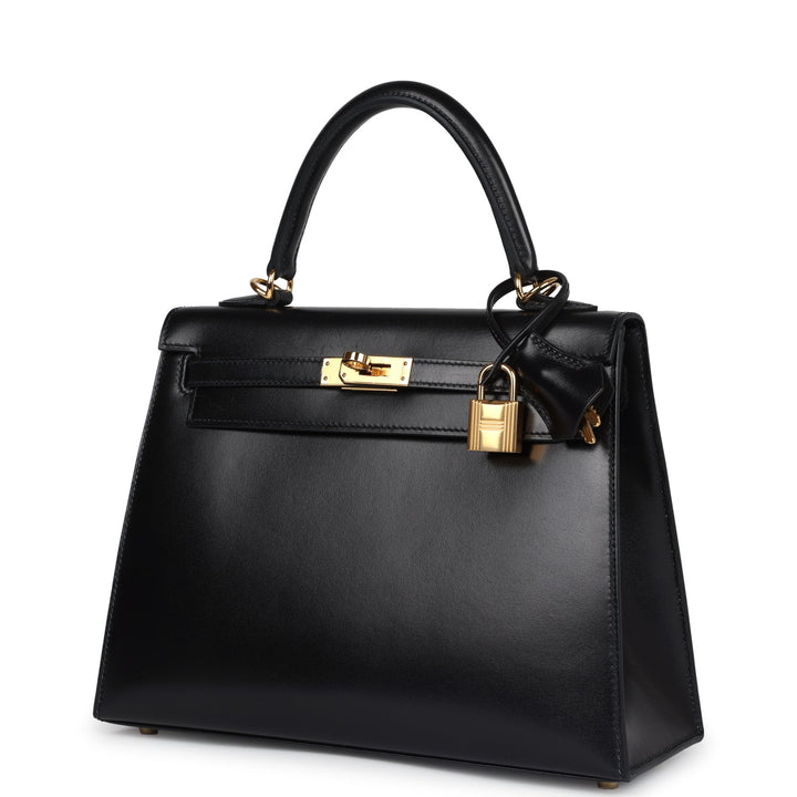 New Hermes Kelly Sellier 25 Black Box Gold Hardware