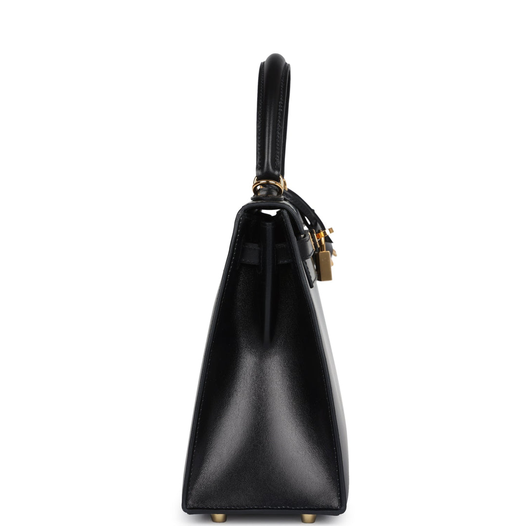 New Hermes Kelly Sellier 25 Black Box Gold Hardware