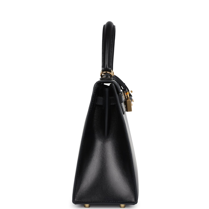 New Hermes Kelly Sellier 25 Black Box Gold Hardware
