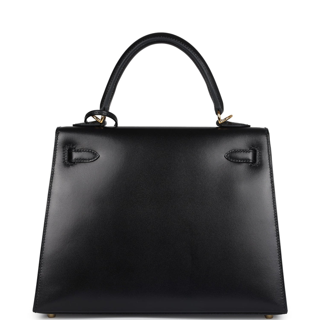 New Hermes Kelly Sellier 25 Black Box Gold Hardware