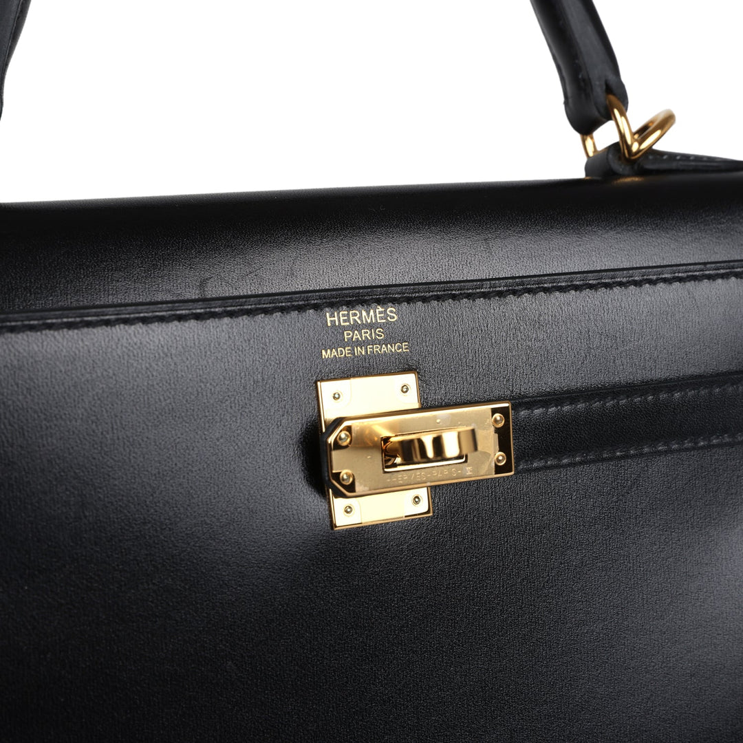 New Hermes Kelly Sellier 25 Black Box Gold Hardware