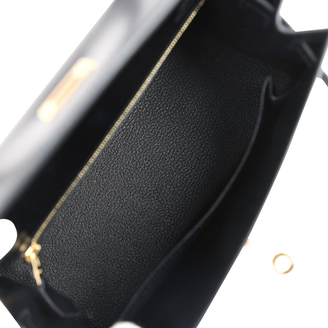 New Hermes Kelly Sellier 25 Black Box Gold Hardware