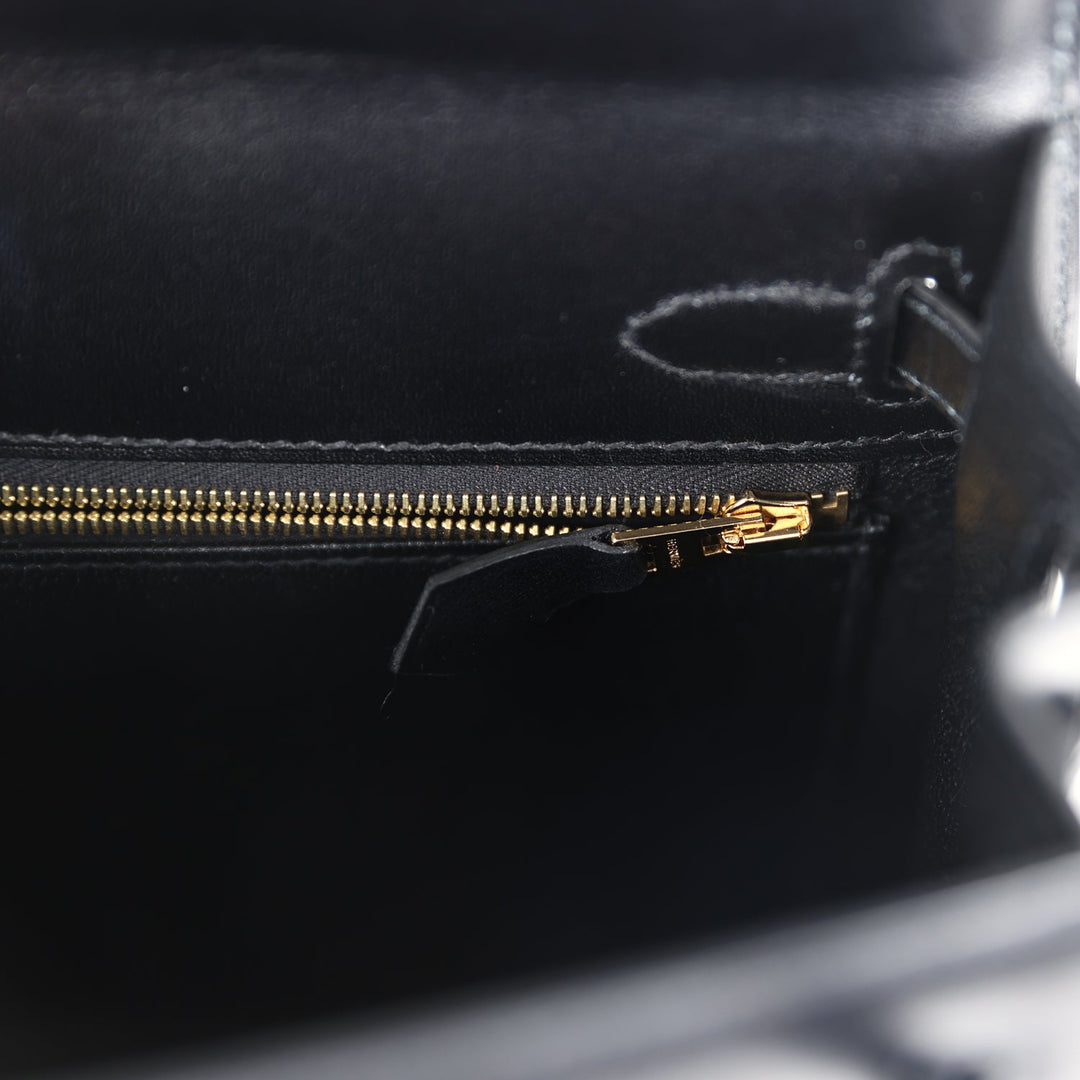New Hermes Kelly Sellier 25 Black Box Gold Hardware