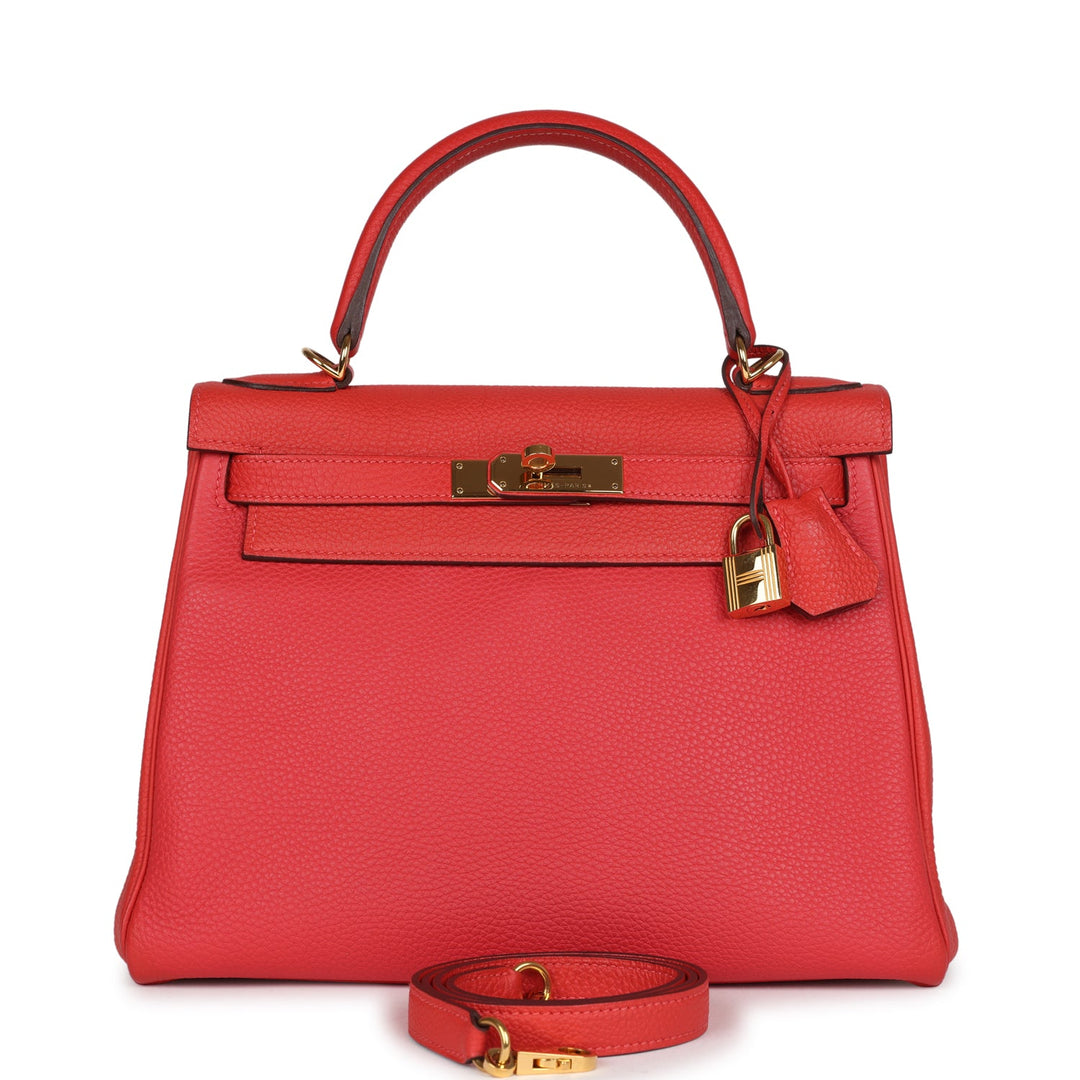 New Hermes Kelly Retourne 28 Rouge Pivoine Togo Gold Hardware