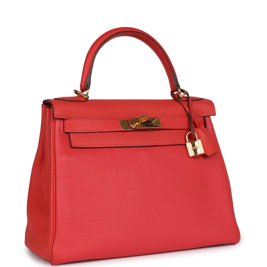 New Hermes Kelly Retourne 28 Rouge Pivoine Togo Gold Hardware