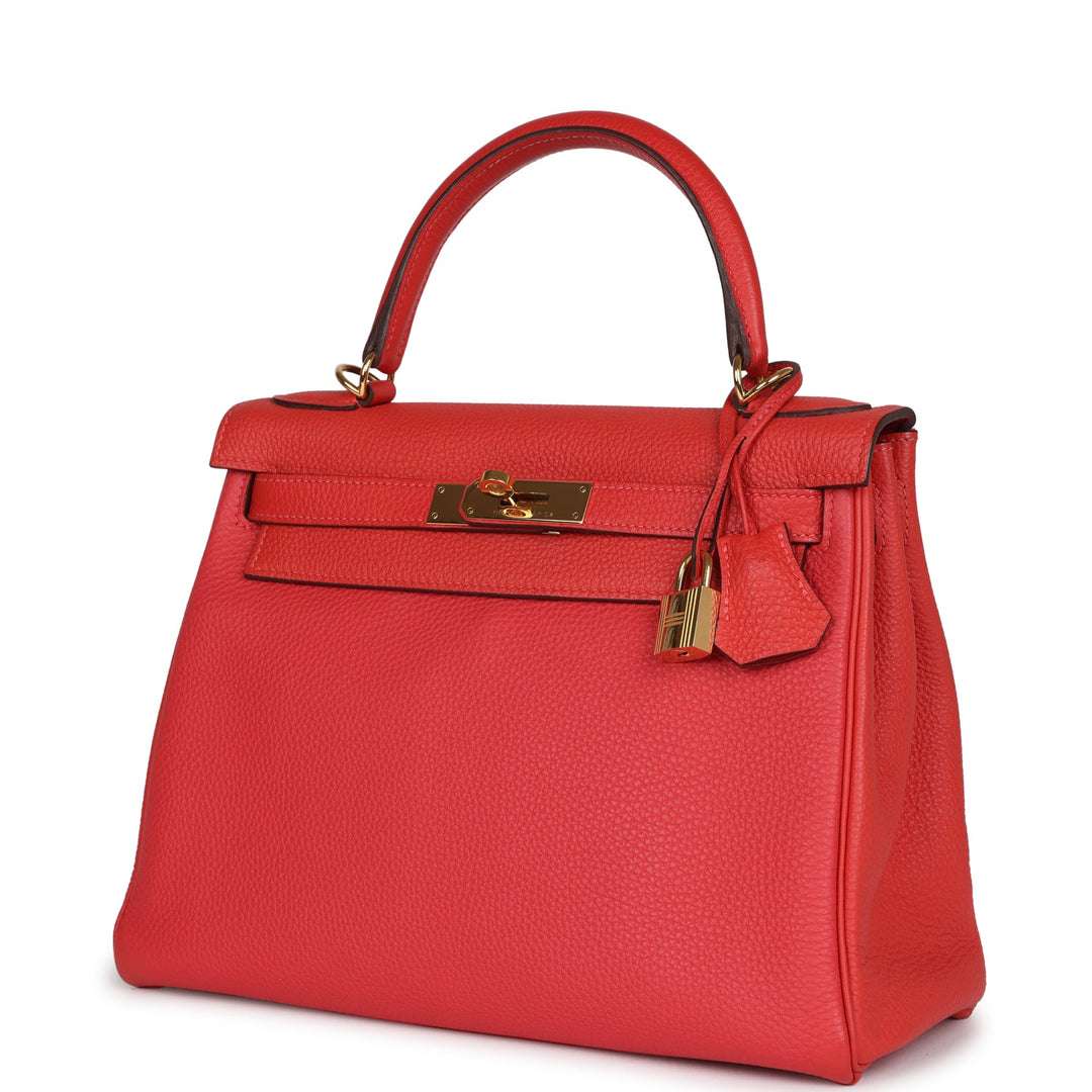 New Hermes Kelly Retourne 28 Rouge Pivoine Togo Gold Hardware