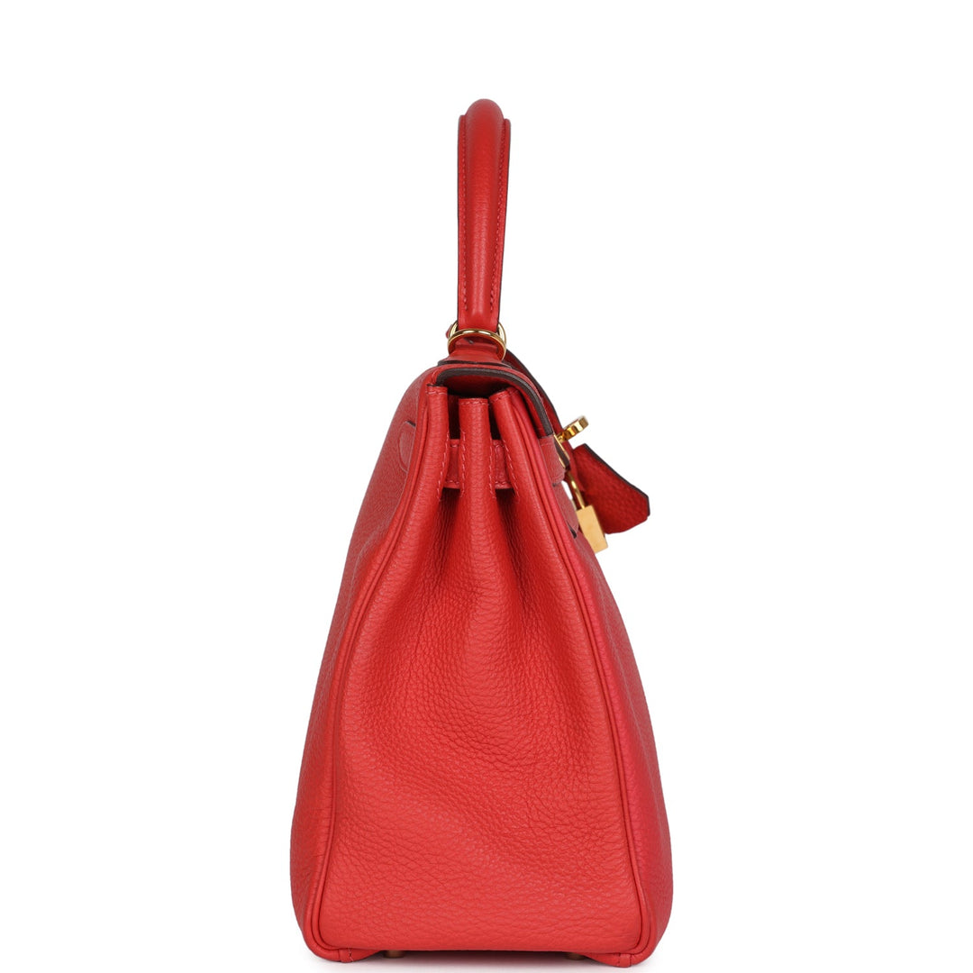 New Hermes Kelly Retourne 28 Rouge Pivoine Togo Gold Hardware